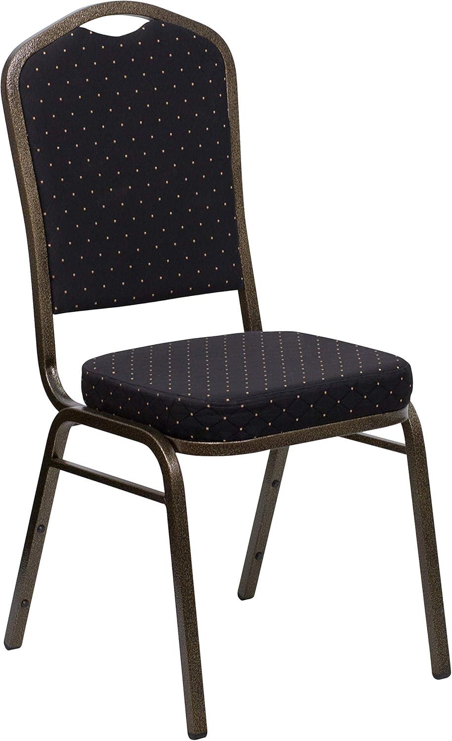 imageFlash Furniture 4 Pack HERCULES Series Crown Back Stacking Banquet Chair in Black Fabric Silver FrameBlack Patterned FabricGold Vein Frame