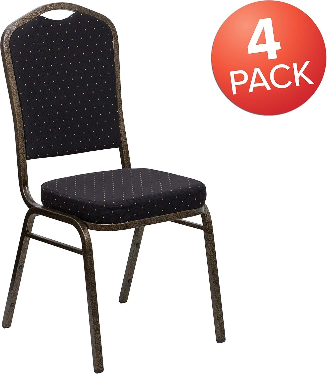 imageFlash Furniture 4 Pack HERCULES Series Crown Back Stacking Banquet Chair in Black Fabric Silver FrameBlack Patterned FabricGold Vein Frame