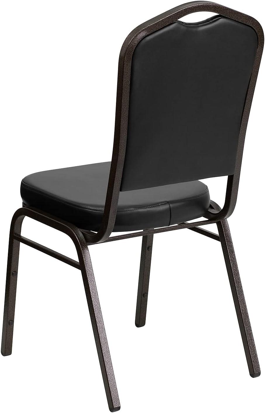 imageFlash Furniture 4 Pack HERCULES Series Crown Back Stacking Banquet Chair in Black Fabric Silver FrameBlack VinylGold Vein Frame