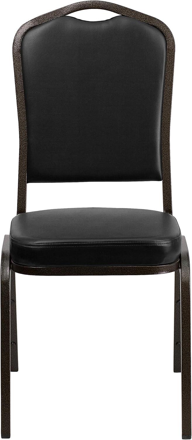 imageFlash Furniture 4 Pack HERCULES Series Crown Back Stacking Banquet Chair in Black Fabric Silver FrameBlack VinylGold Vein Frame