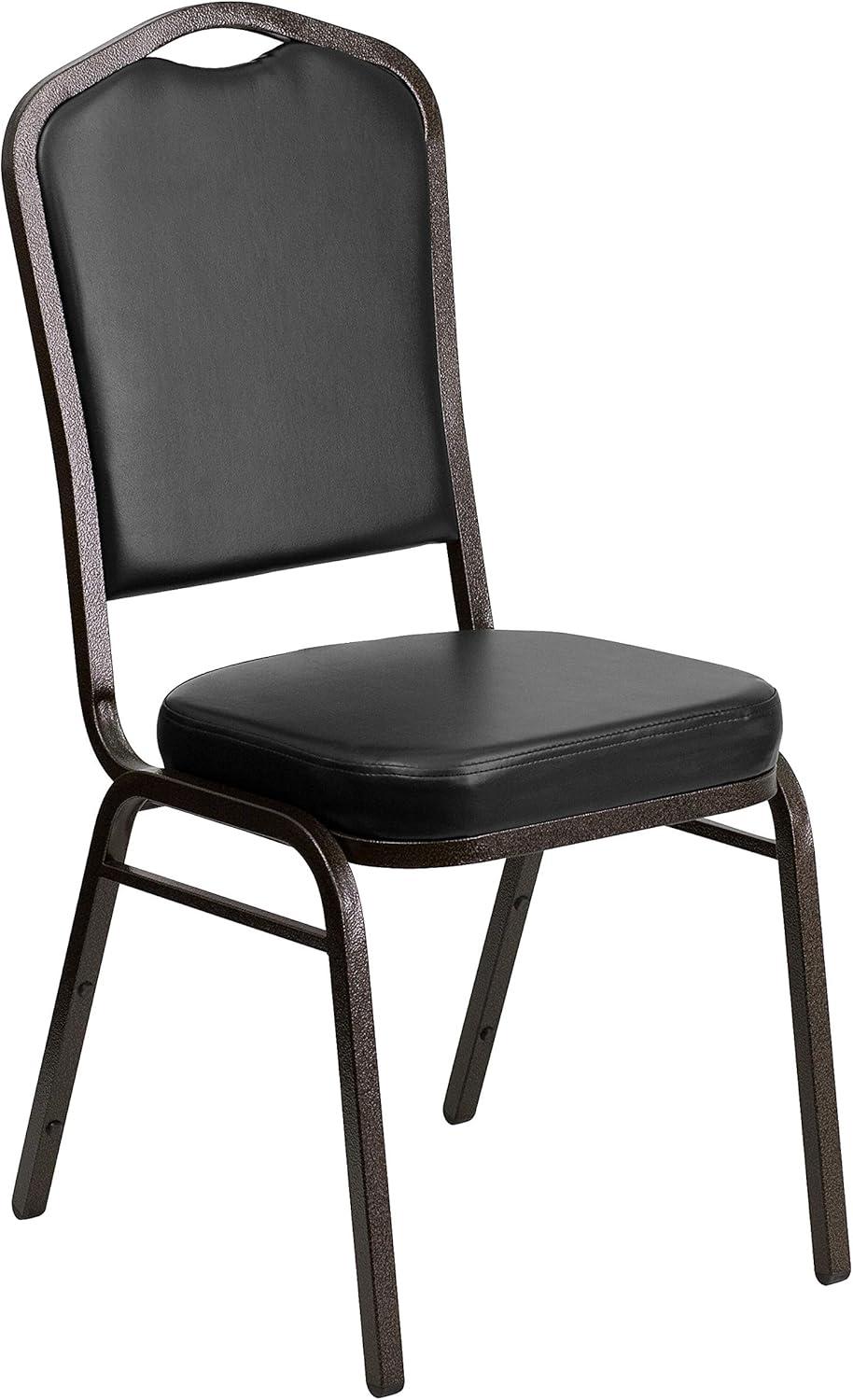 imageFlash Furniture 4 Pack HERCULES Series Crown Back Stacking Banquet Chair in Black Fabric Silver FrameBlack VinylGold Vein Frame