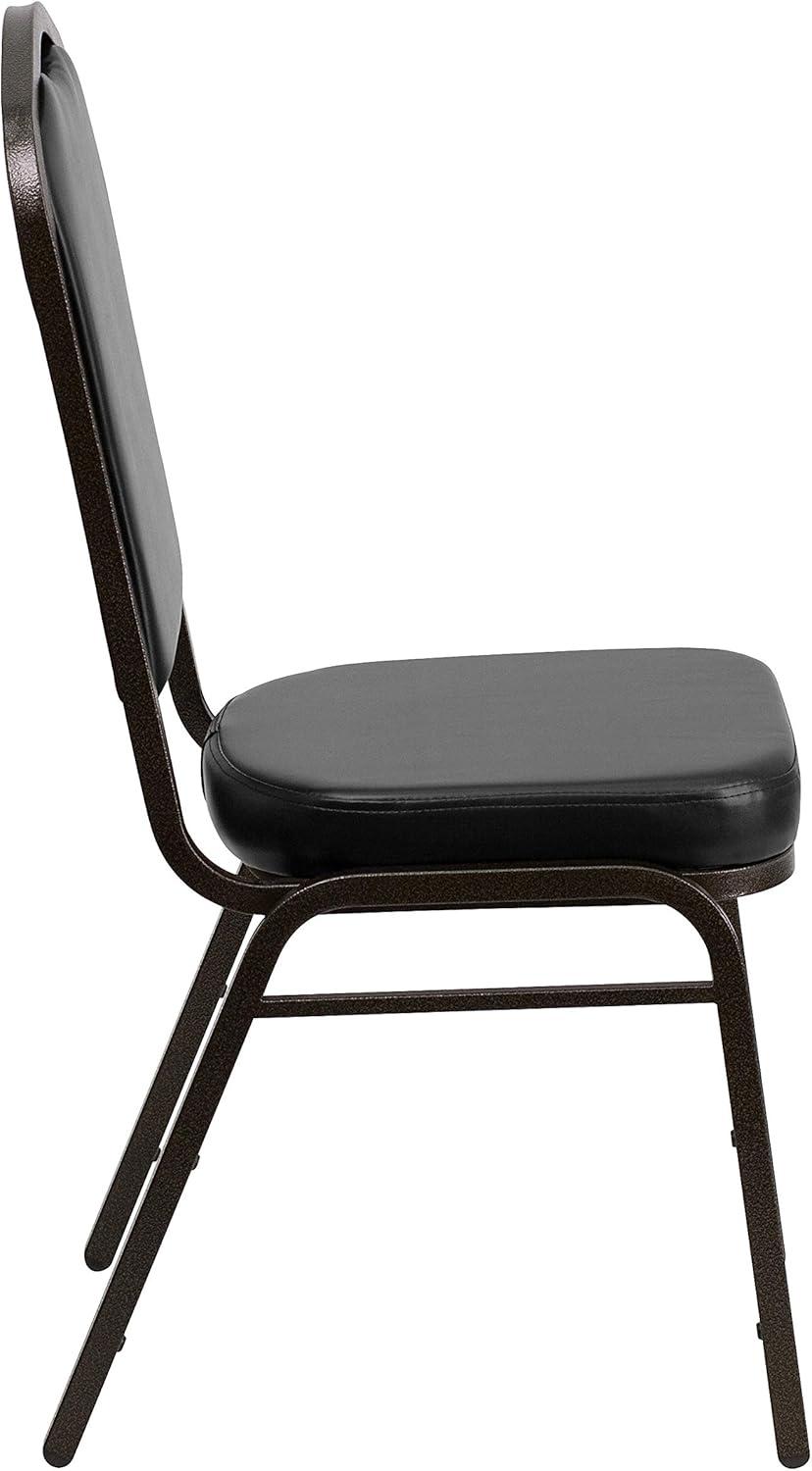 imageFlash Furniture 4 Pack HERCULES Series Crown Back Stacking Banquet Chair in Black Fabric Silver FrameBlack VinylGold Vein Frame