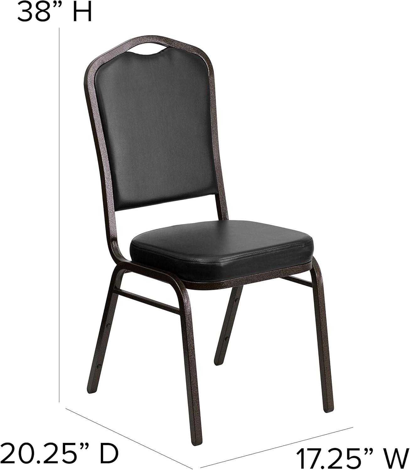 imageFlash Furniture 4 Pack HERCULES Series Crown Back Stacking Banquet Chair in Black Fabric Silver FrameBlack VinylGold Vein Frame