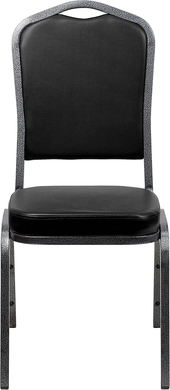 imageFlash Furniture 4 Pack HERCULES Series Crown Back Stacking Banquet Chair in Black Fabric Silver FrameBlack VinylSilver Vein Frame