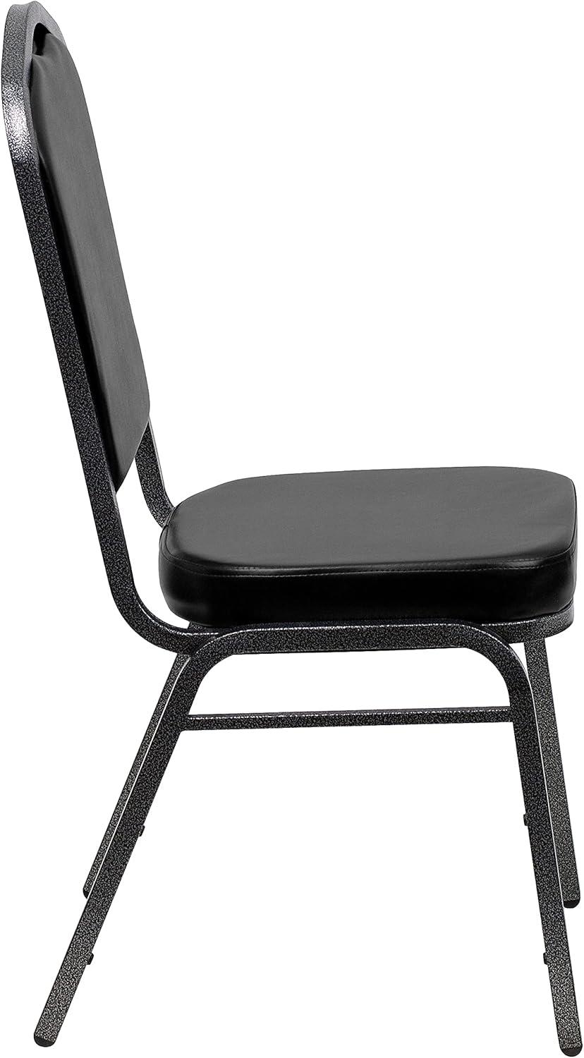imageFlash Furniture 4 Pack HERCULES Series Crown Back Stacking Banquet Chair in Black Fabric Silver FrameBlack VinylSilver Vein Frame