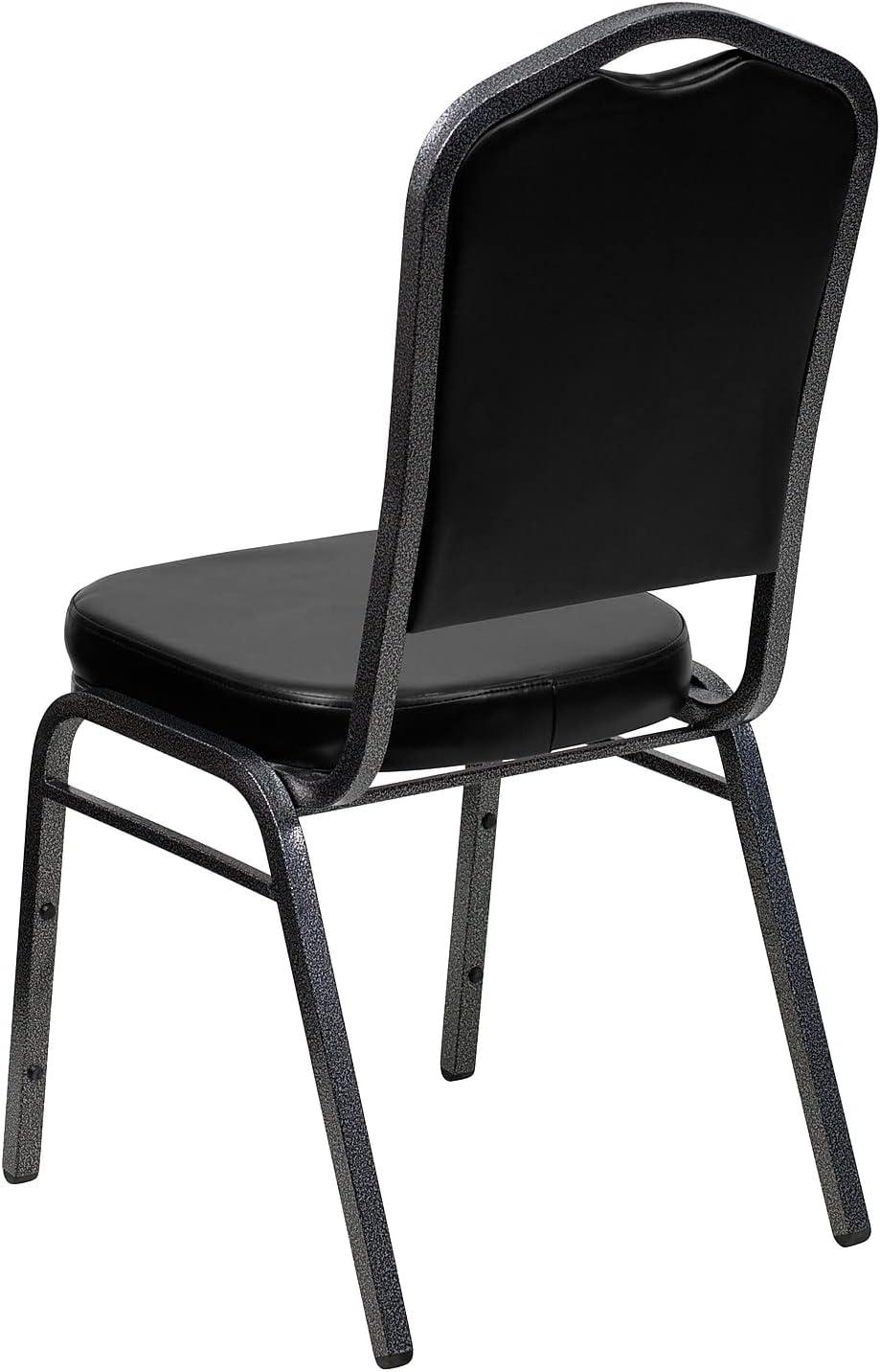 imageFlash Furniture 4 Pack HERCULES Series Crown Back Stacking Banquet Chair in Black Fabric Silver FrameBlack VinylSilver Vein Frame