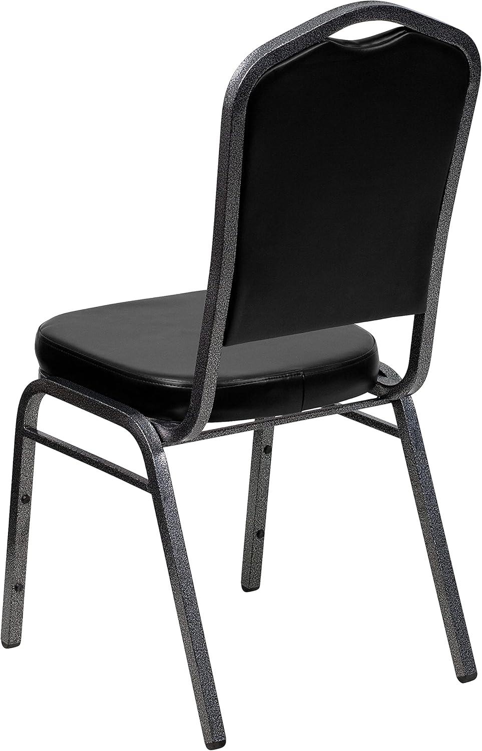 imageFlash Furniture 4 Pack HERCULES Series Crown Back Stacking Banquet Chair in Black Fabric Silver FrameBlack VinylSilver Vein Frame