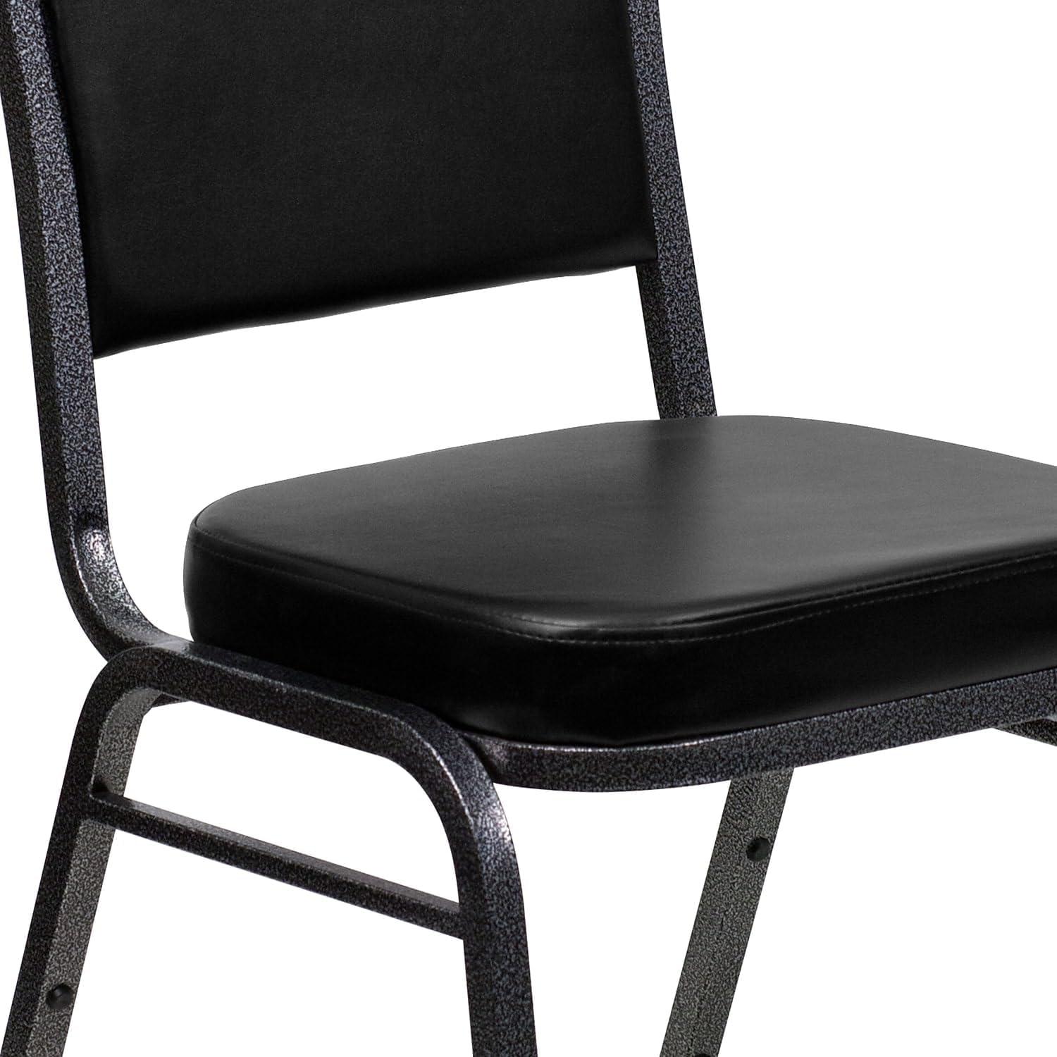 imageFlash Furniture 4 Pack HERCULES Series Crown Back Stacking Banquet Chair in Black Fabric Silver FrameBlack VinylSilver Vein Frame
