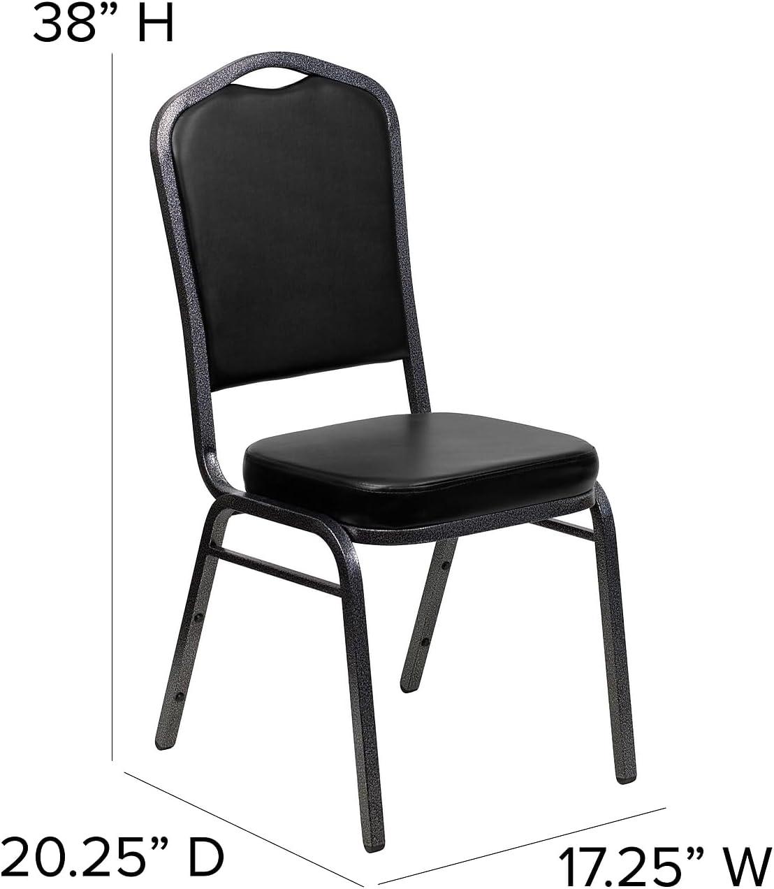 imageFlash Furniture 4 Pack HERCULES Series Crown Back Stacking Banquet Chair in Black Fabric Silver FrameBlack VinylSilver Vein Frame