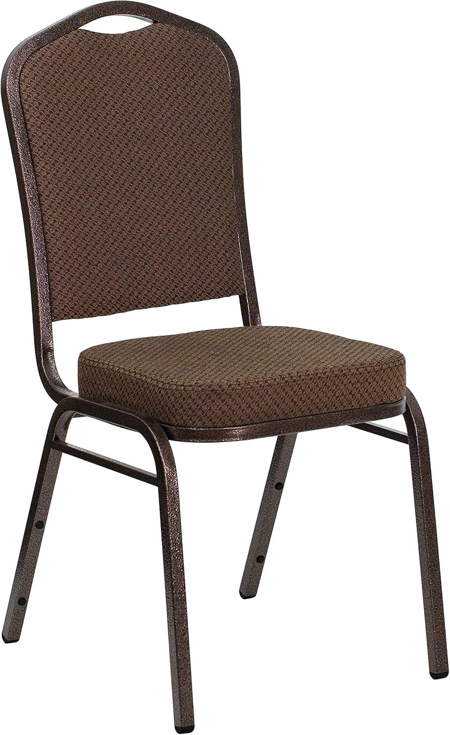 imageFlash Furniture 4 Pack HERCULES Series Crown Back Stacking Banquet Chair in Black Fabric Silver FrameBrown Patterned FabricCopper Vein Frame