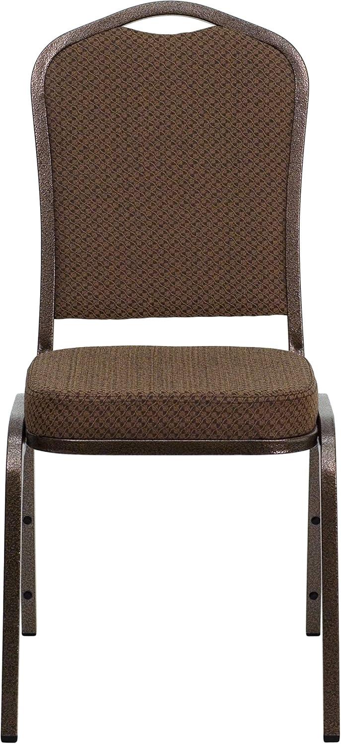 imageFlash Furniture 4 Pack HERCULES Series Crown Back Stacking Banquet Chair in Black Fabric Silver FrameBrown Patterned FabricCopper Vein Frame