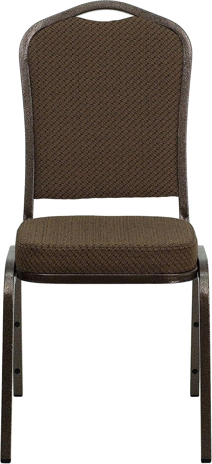 imageFlash Furniture 4 Pack HERCULES Series Crown Back Stacking Banquet Chair in Black Fabric Silver FrameBrown Patterned FabricCopper Vein Frame