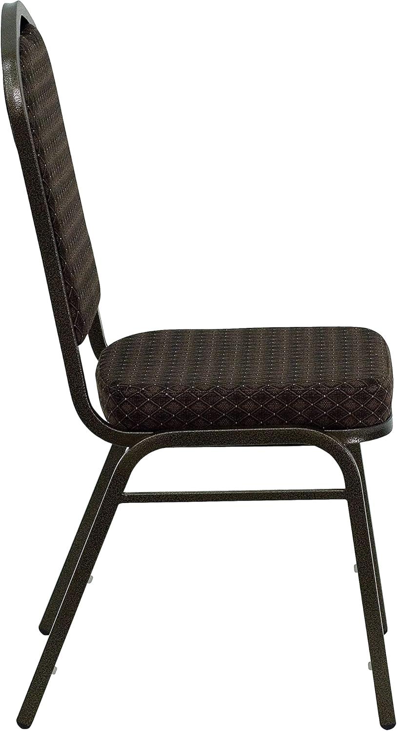 imageFlash Furniture 4 Pack HERCULES Series Crown Back Stacking Banquet Chair in Black Fabric Silver FrameBrown Patterned FabricGold Vein Frame