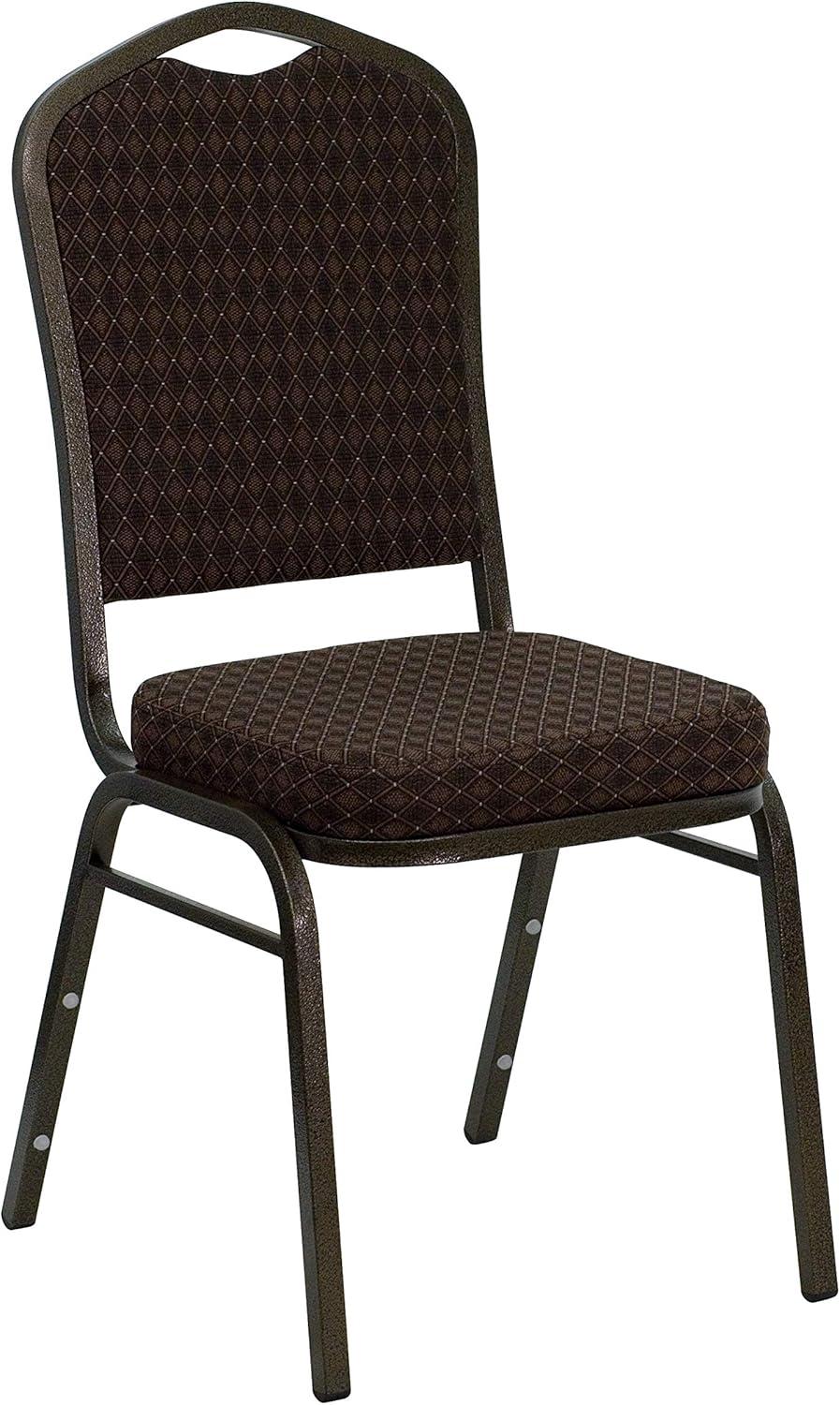 imageFlash Furniture 4 Pack HERCULES Series Crown Back Stacking Banquet Chair in Black Fabric Silver FrameBrown Patterned FabricGold Vein Frame