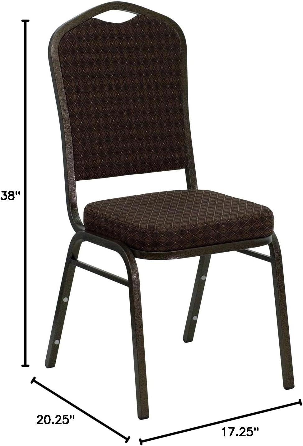imageFlash Furniture 4 Pack HERCULES Series Crown Back Stacking Banquet Chair in Black Fabric Silver FrameBrown Patterned FabricGold Vein Frame