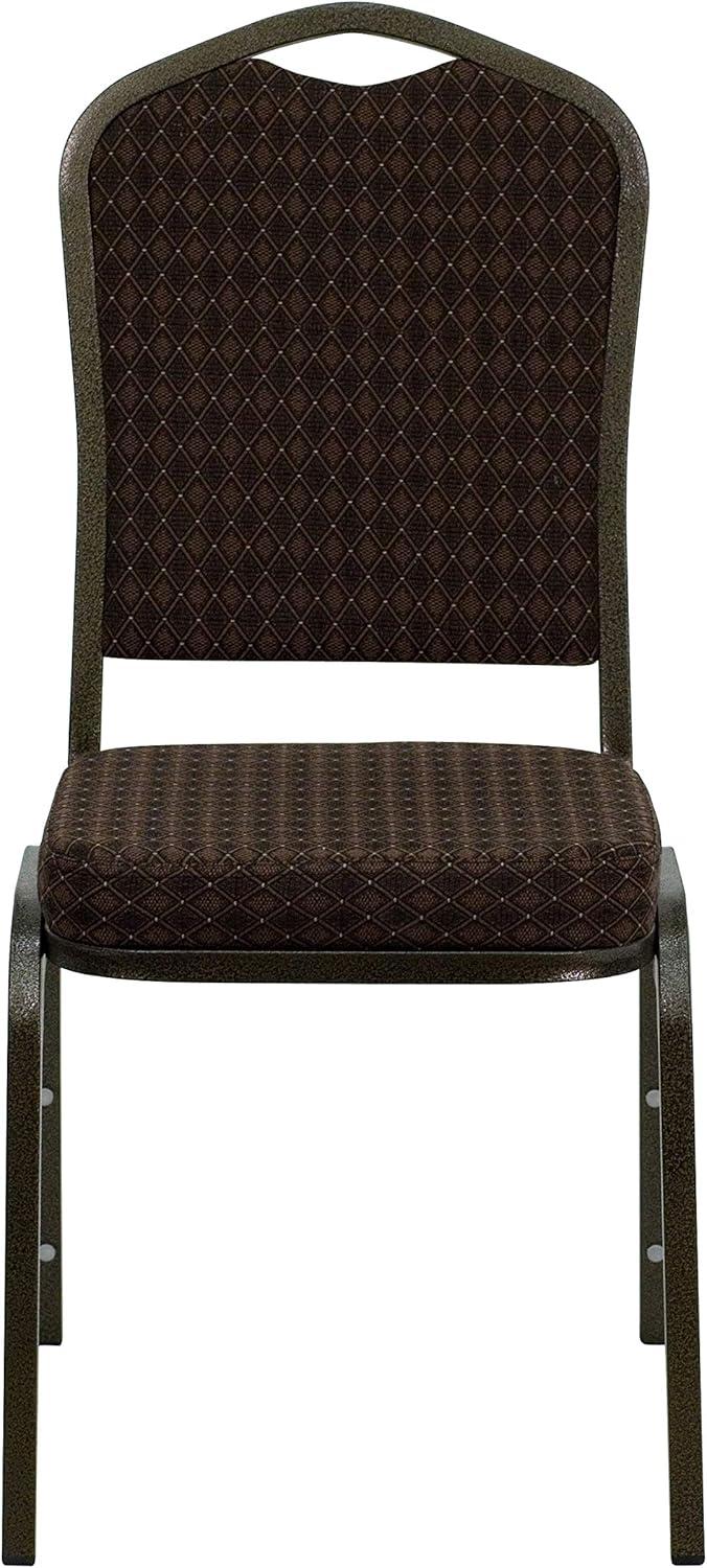 imageFlash Furniture 4 Pack HERCULES Series Crown Back Stacking Banquet Chair in Black Fabric Silver FrameBrown Patterned FabricGold Vein Frame