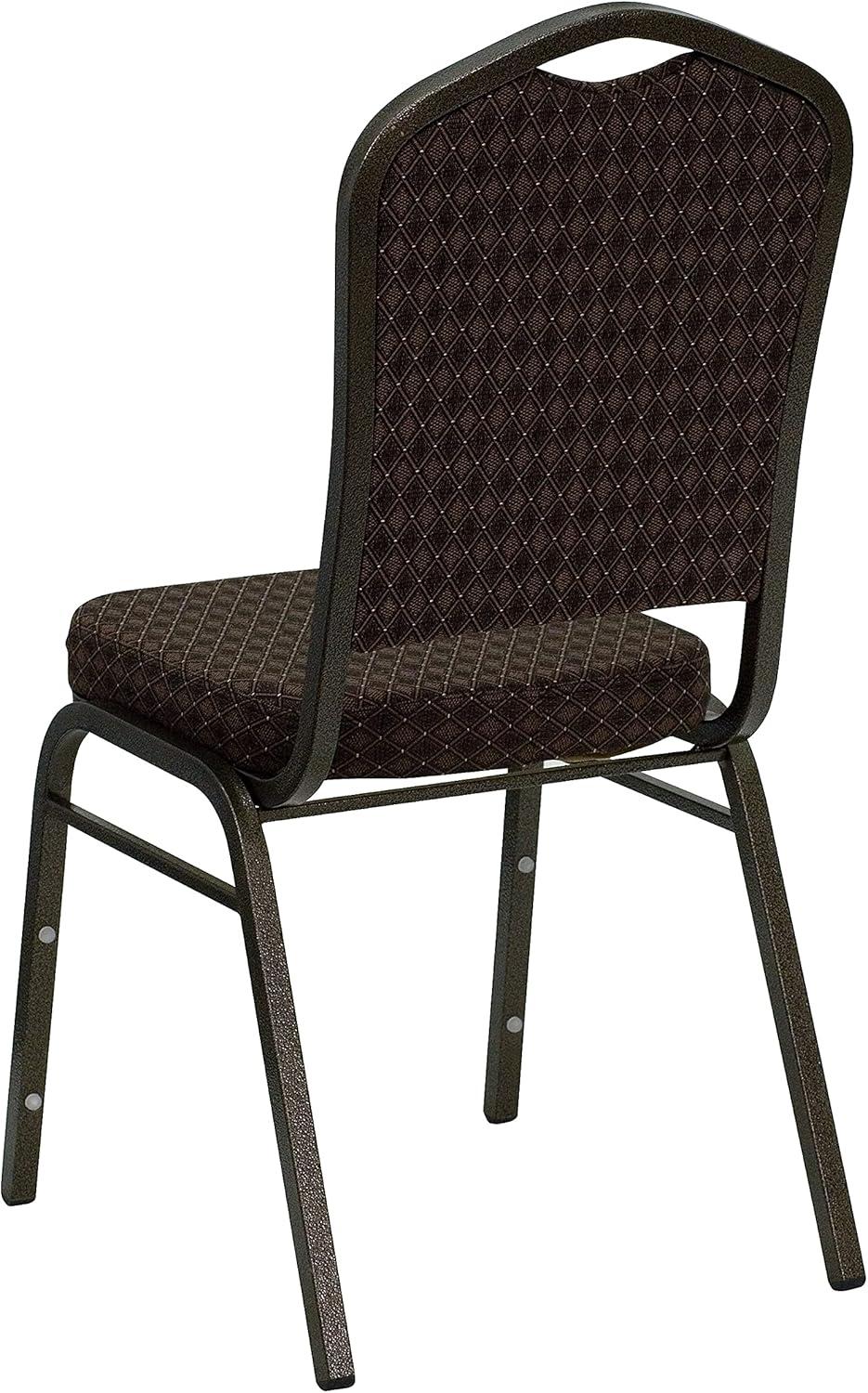 imageFlash Furniture 4 Pack HERCULES Series Crown Back Stacking Banquet Chair in Black Fabric Silver FrameBrown Patterned FabricGold Vein Frame