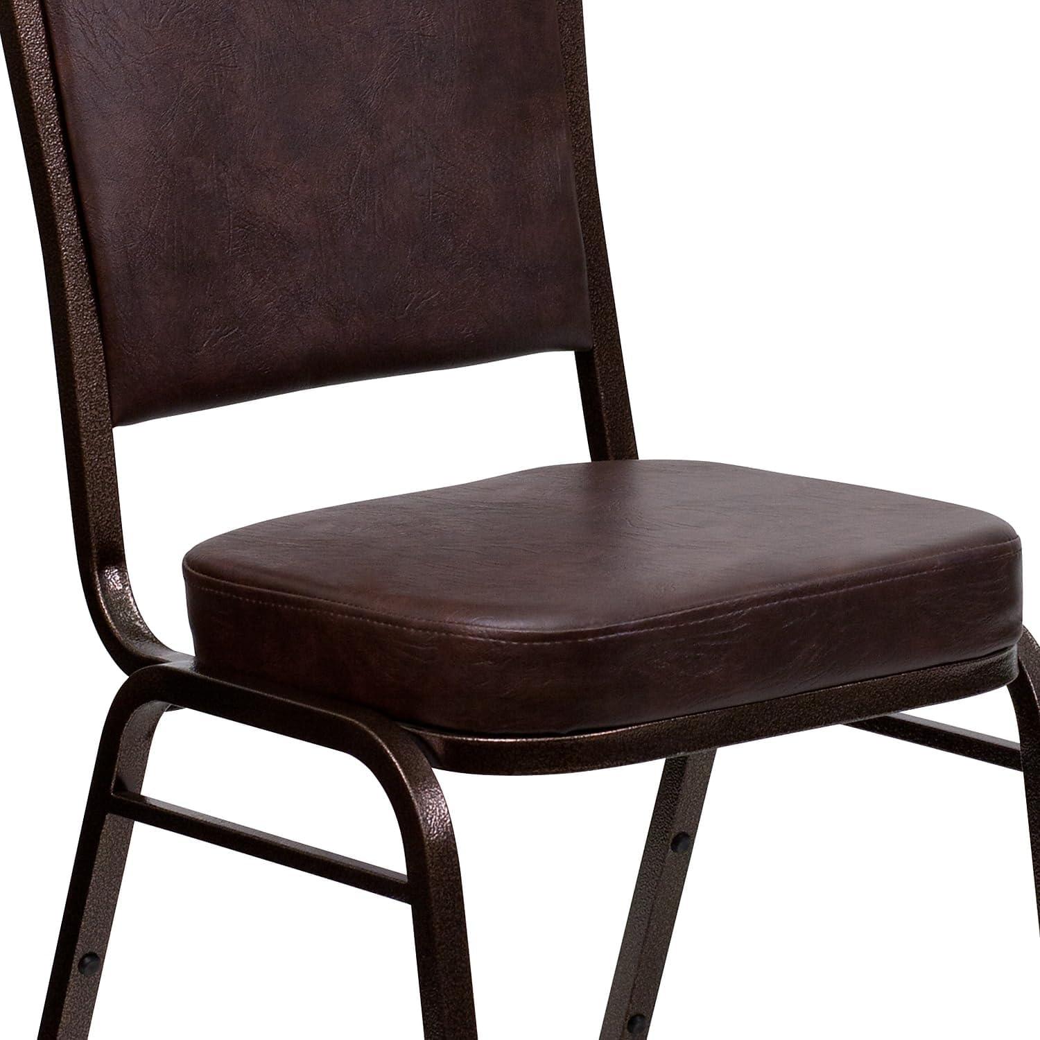 imageFlash Furniture 4 Pack HERCULES Series Crown Back Stacking Banquet Chair in Black Fabric Silver FrameBrown VinylCopper Vein Frame