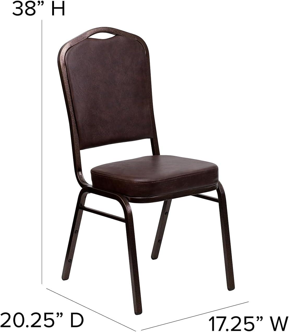 imageFlash Furniture 4 Pack HERCULES Series Crown Back Stacking Banquet Chair in Black Fabric Silver FrameBrown VinylCopper Vein Frame