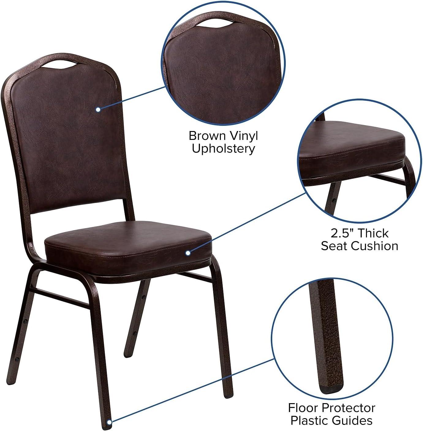 imageFlash Furniture 4 Pack HERCULES Series Crown Back Stacking Banquet Chair in Black Fabric Silver FrameBrown VinylCopper Vein Frame