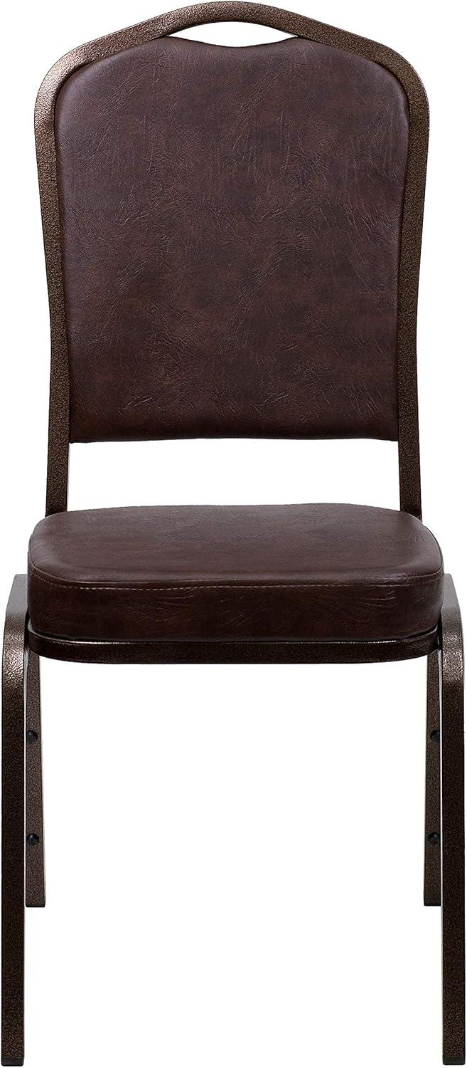 imageFlash Furniture 4 Pack HERCULES Series Crown Back Stacking Banquet Chair in Black Fabric Silver FrameBrown VinylCopper Vein Frame