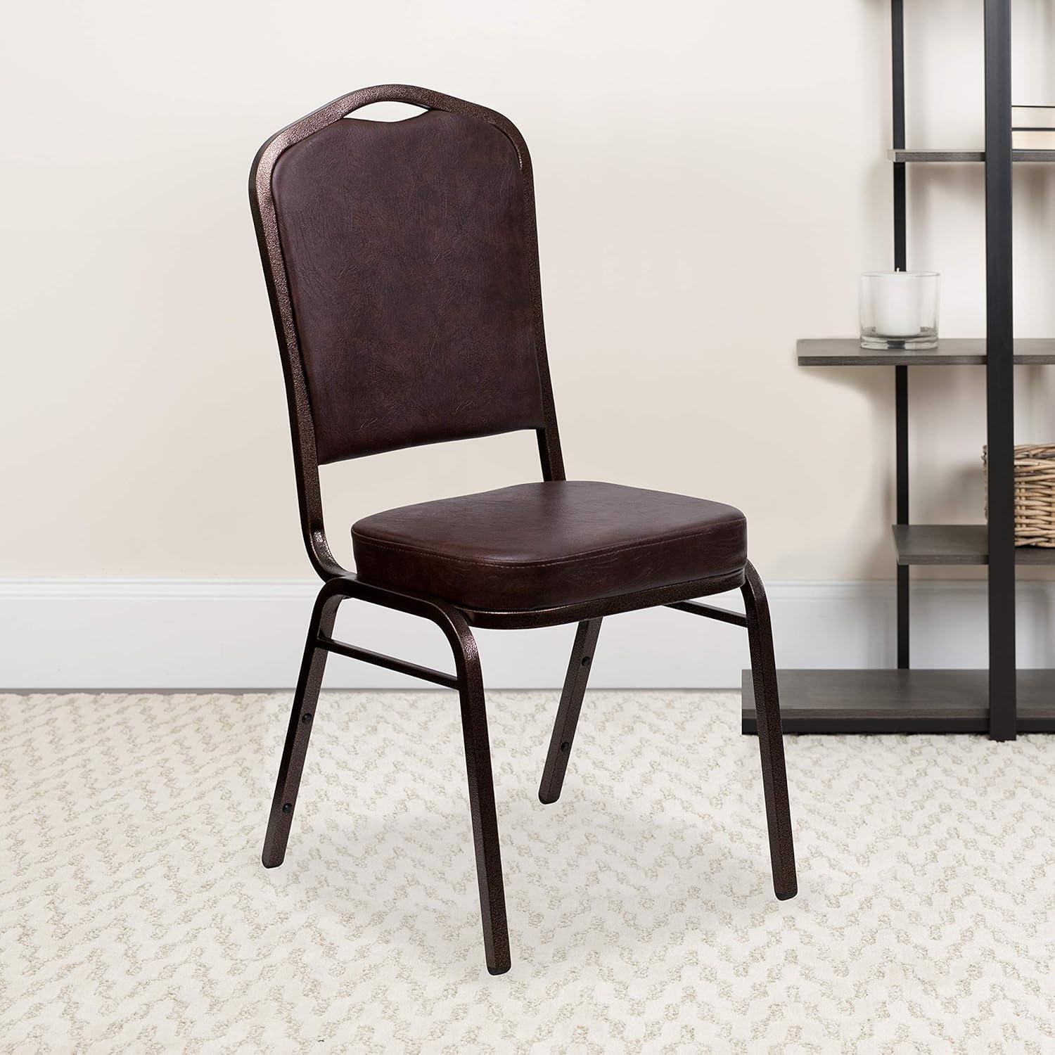 imageFlash Furniture 4 Pack HERCULES Series Crown Back Stacking Banquet Chair in Black Fabric Silver FrameBrown VinylCopper Vein Frame