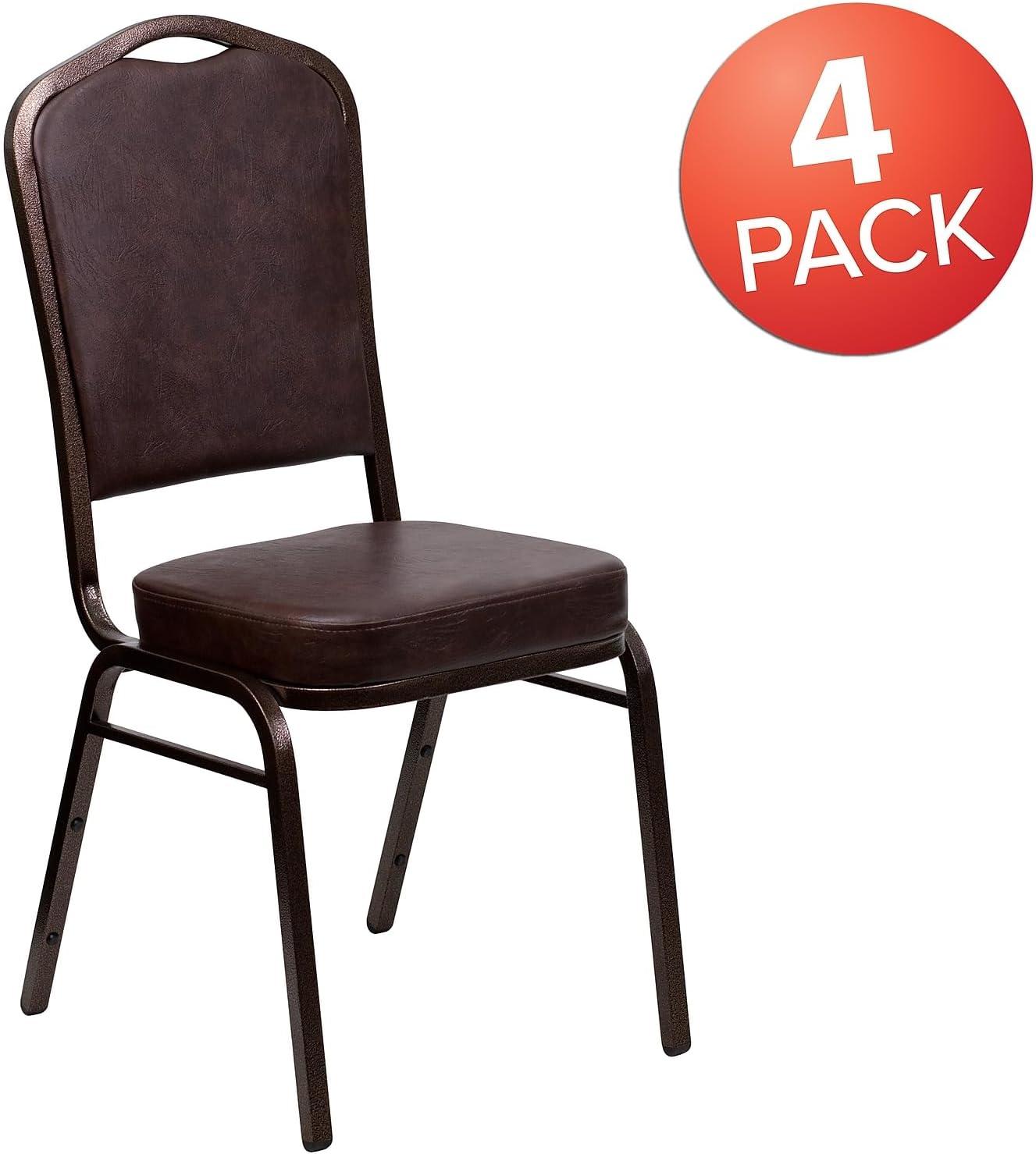imageFlash Furniture 4 Pack HERCULES Series Crown Back Stacking Banquet Chair in Black Fabric Silver FrameBrown VinylCopper Vein Frame