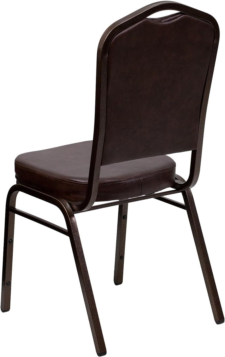 imageFlash Furniture 4 Pack HERCULES Series Crown Back Stacking Banquet Chair in Black Fabric Silver FrameBrown VinylCopper Vein Frame