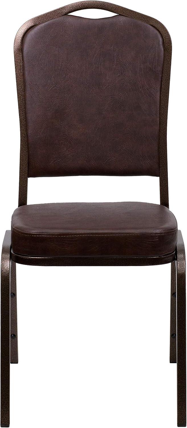 imageFlash Furniture 4 Pack HERCULES Series Crown Back Stacking Banquet Chair in Black Fabric Silver FrameBrown VinylCopper Vein Frame