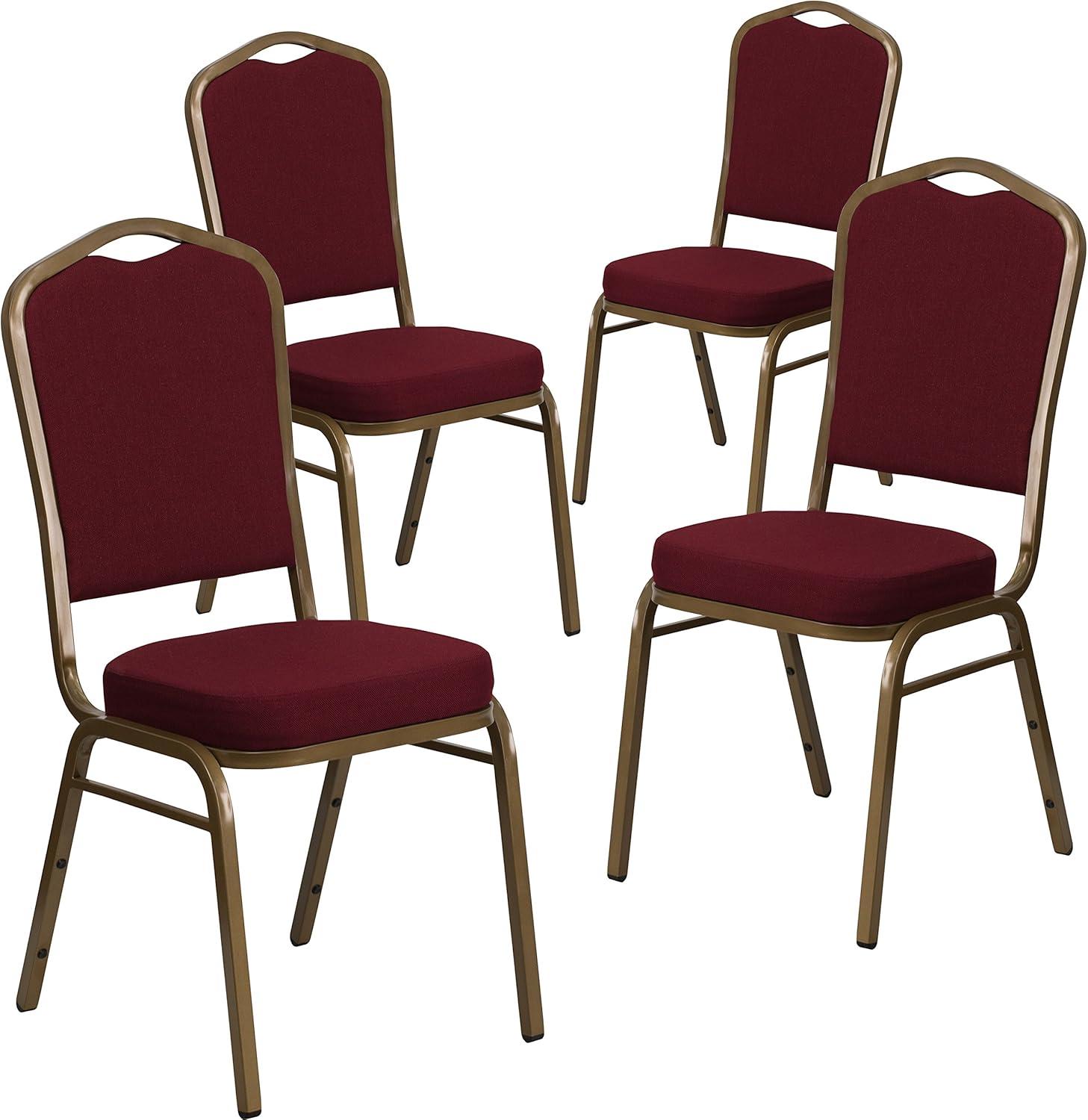 imageFlash Furniture 4 Pack HERCULES Series Crown Back Stacking Banquet Chair in Black Fabric Silver FrameBurgundy FabricGold Frame