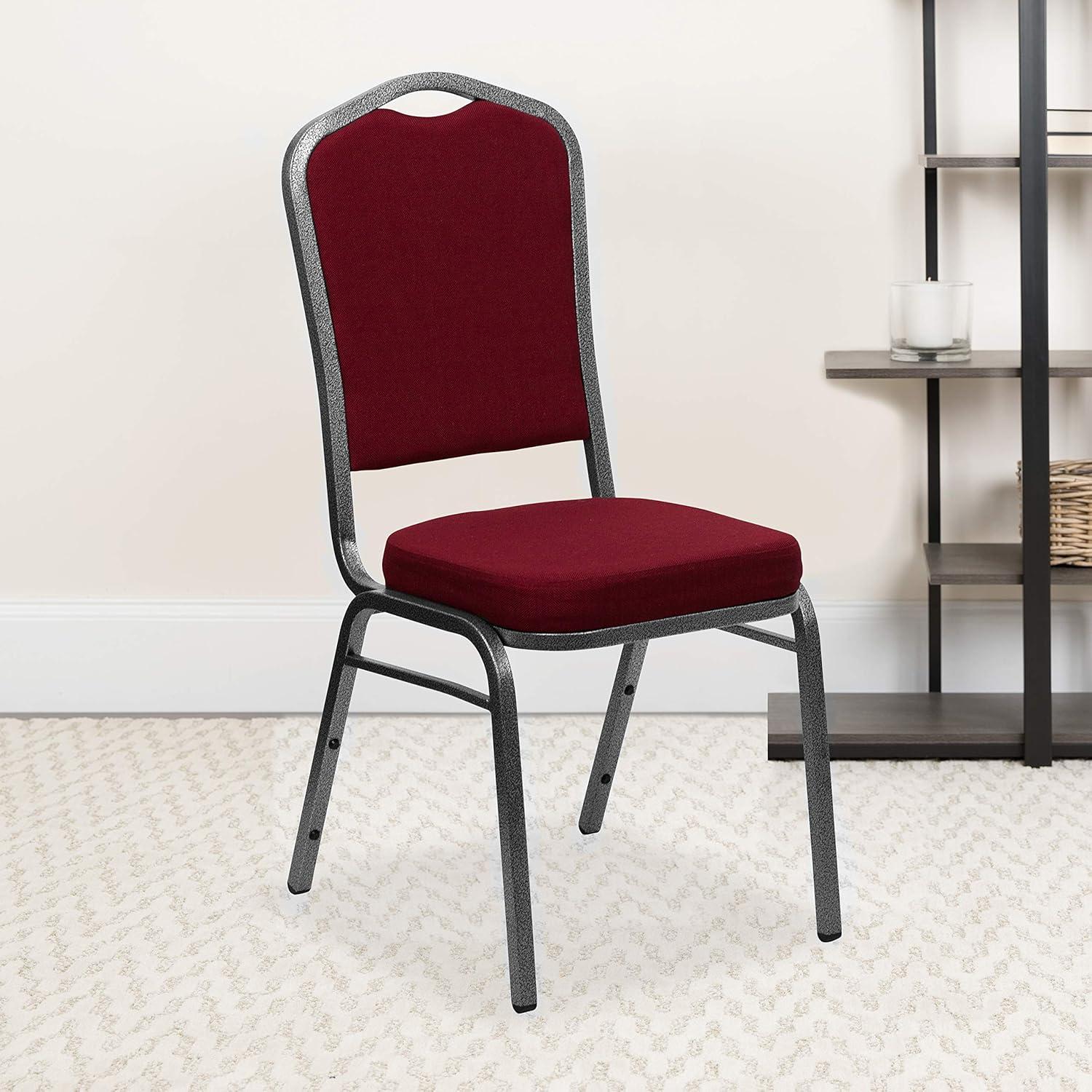 imageFlash Furniture 4 Pack HERCULES Series Crown Back Stacking Banquet Chair in Black Fabric Silver FrameBurgundy FabricSilver Vein Frame