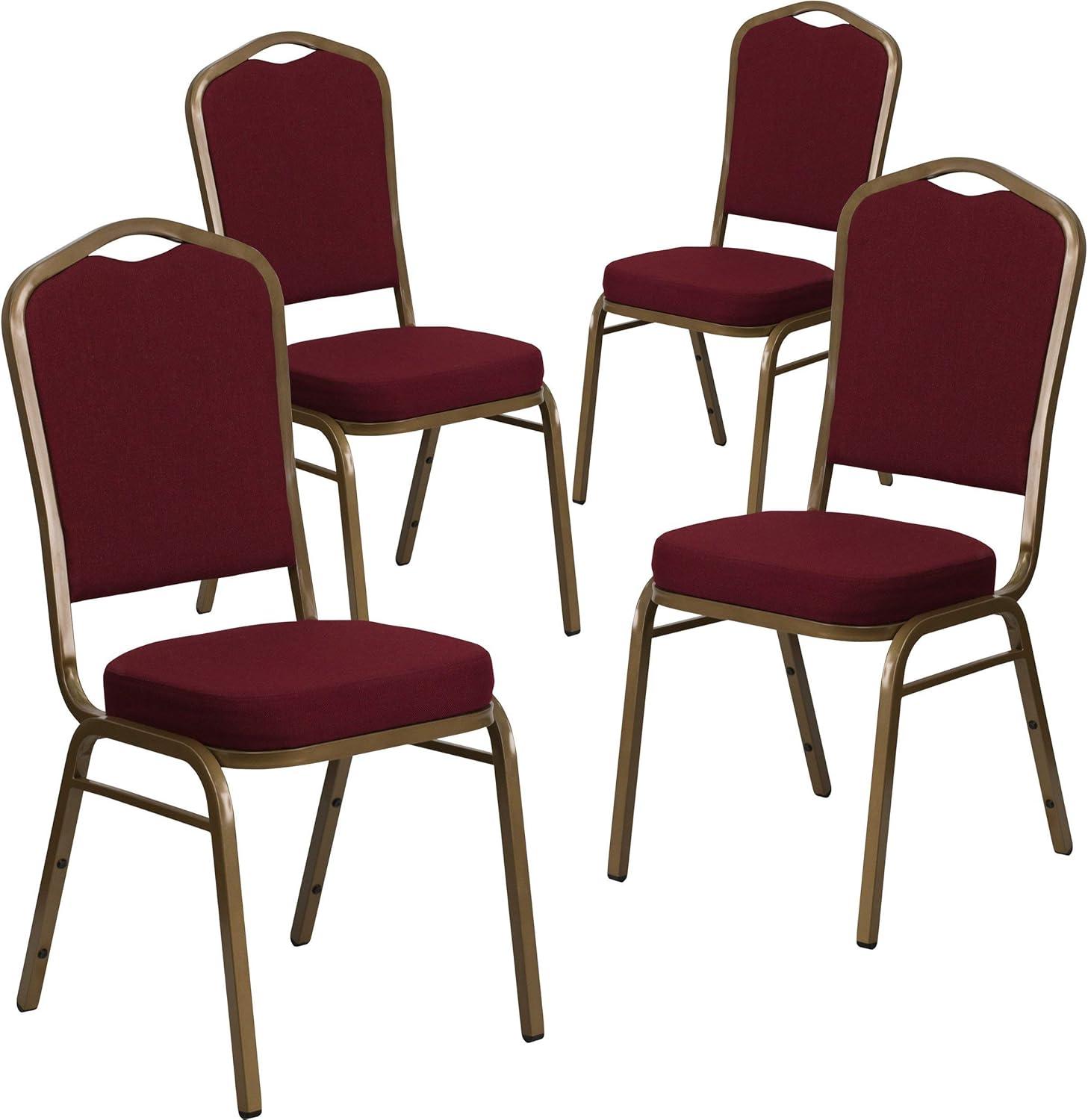 imageFlash Furniture 4 Pack HERCULES Series Crown Back Stacking Banquet Chair in Black Fabric Silver FrameBurgundy FabricSilver Vein Frame