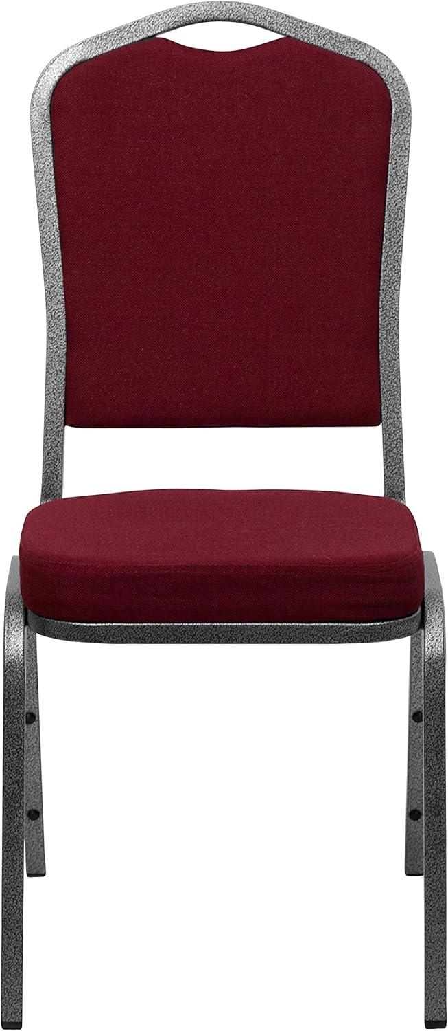 imageFlash Furniture 4 Pack HERCULES Series Crown Back Stacking Banquet Chair in Black Fabric Silver FrameBurgundy FabricSilver Vein Frame