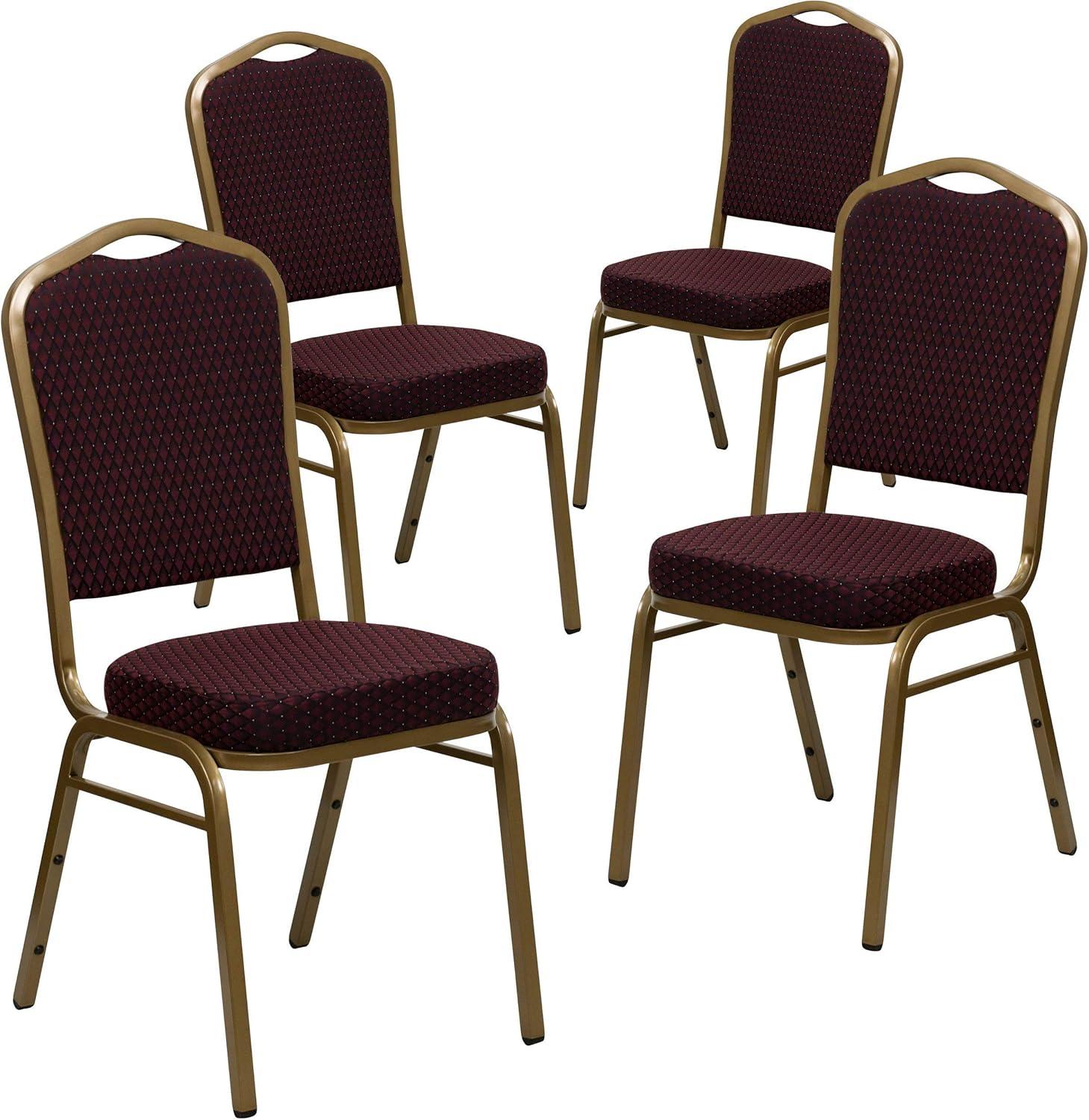 imageFlash Furniture 4 Pack HERCULES Series Crown Back Stacking Banquet Chair in Black Fabric Silver FrameBurgundy FabricSilver Vein Frame