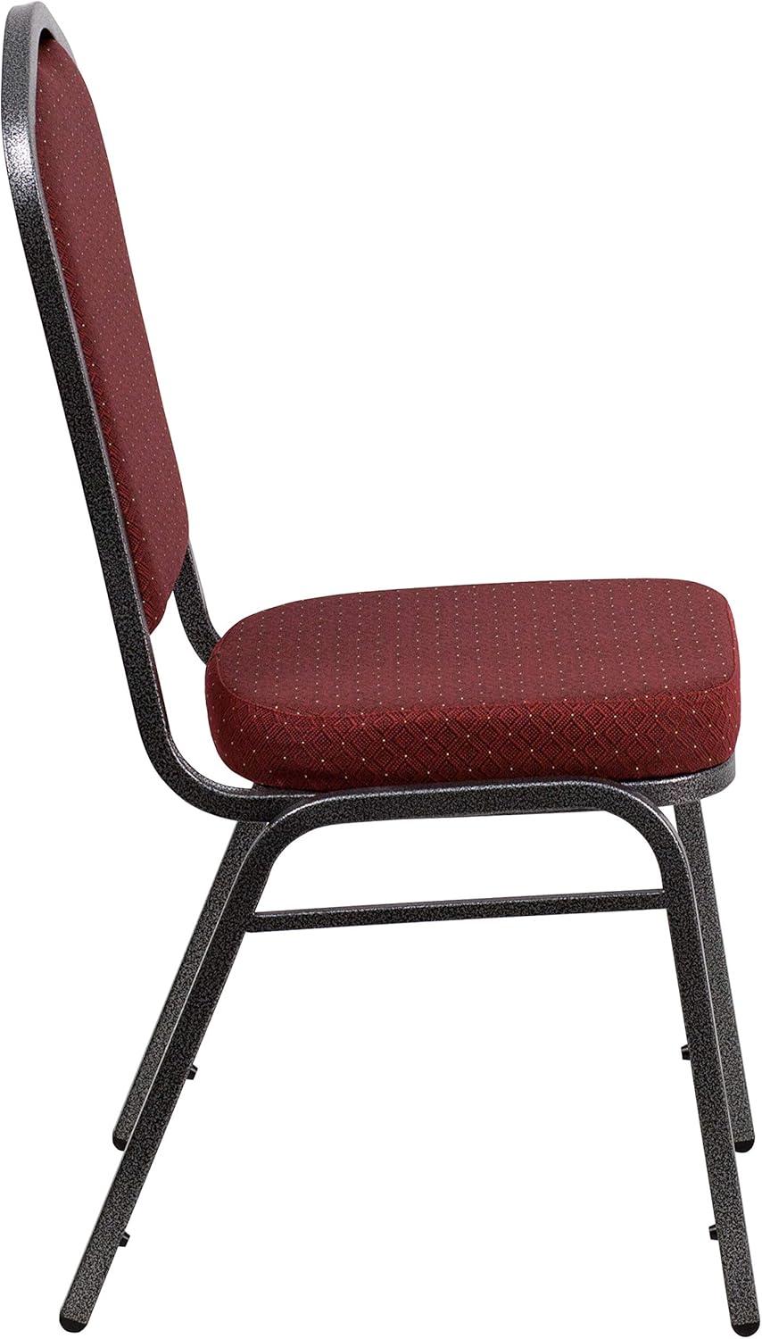 imageFlash Furniture 4 Pack HERCULES Series Crown Back Stacking Banquet Chair in Black Fabric Silver FrameBurgundy Patterned FabricSilver Vein Frame