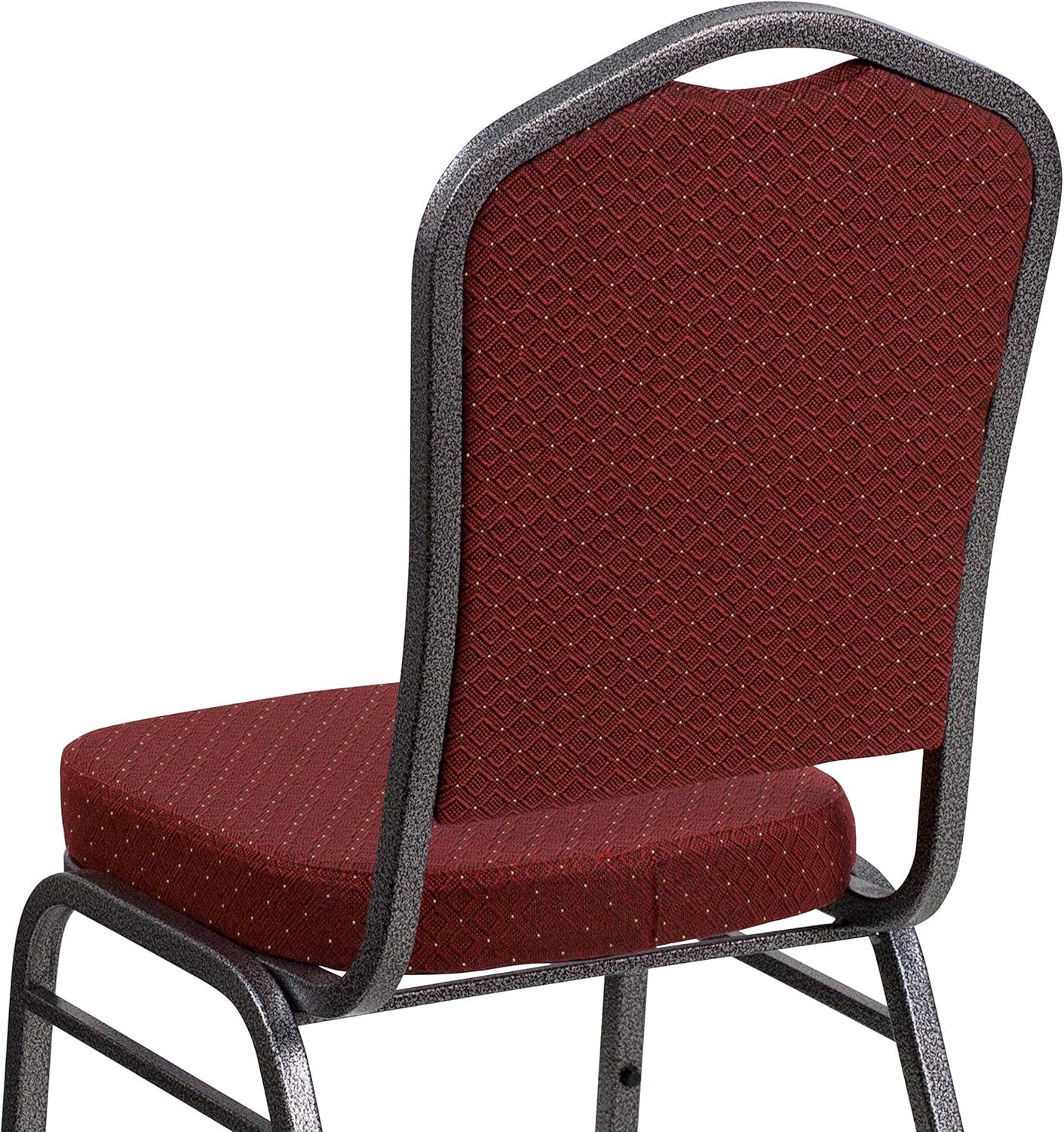 imageFlash Furniture 4 Pack HERCULES Series Crown Back Stacking Banquet Chair in Black Fabric Silver FrameBurgundy Patterned FabricSilver Vein Frame