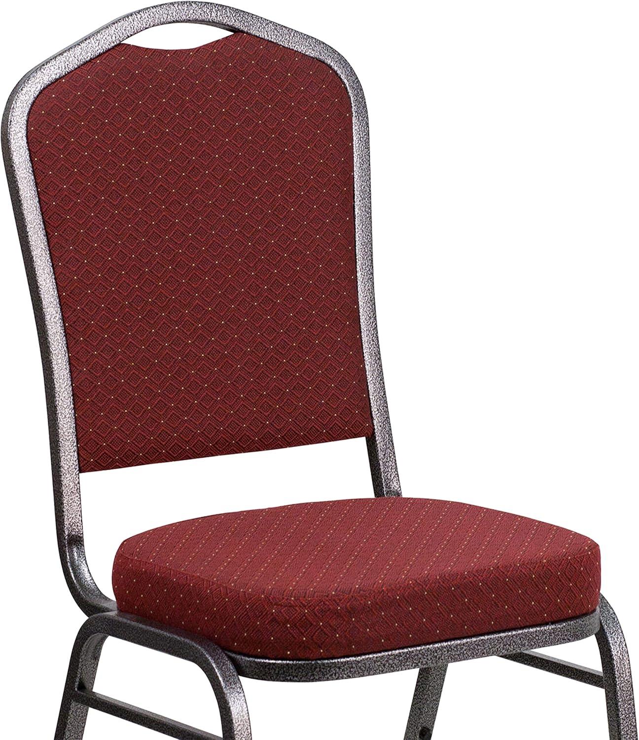 imageFlash Furniture 4 Pack HERCULES Series Crown Back Stacking Banquet Chair in Black Fabric Silver FrameBurgundy Patterned FabricSilver Vein Frame