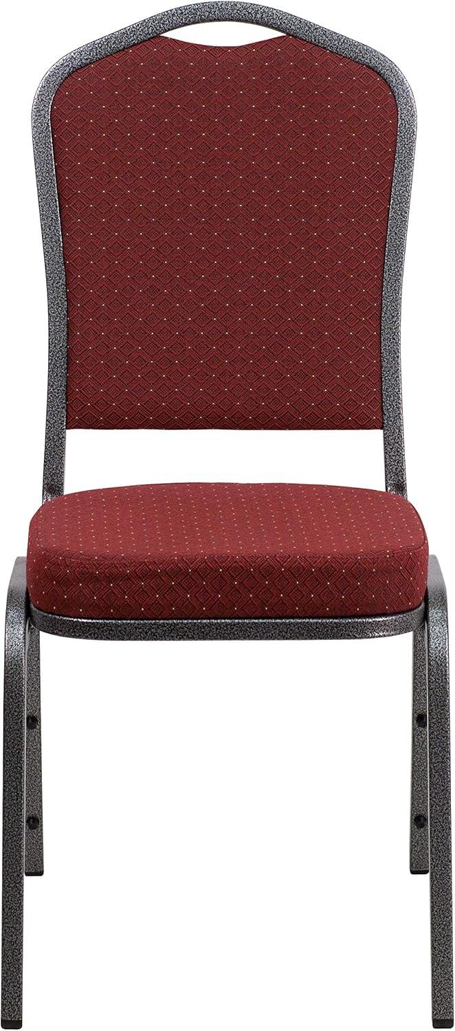 imageFlash Furniture 4 Pack HERCULES Series Crown Back Stacking Banquet Chair in Black Fabric Silver FrameBurgundy Patterned FabricSilver Vein Frame