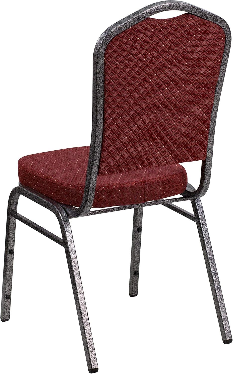 imageFlash Furniture 4 Pack HERCULES Series Crown Back Stacking Banquet Chair in Black Fabric Silver FrameBurgundy Patterned FabricSilver Vein Frame