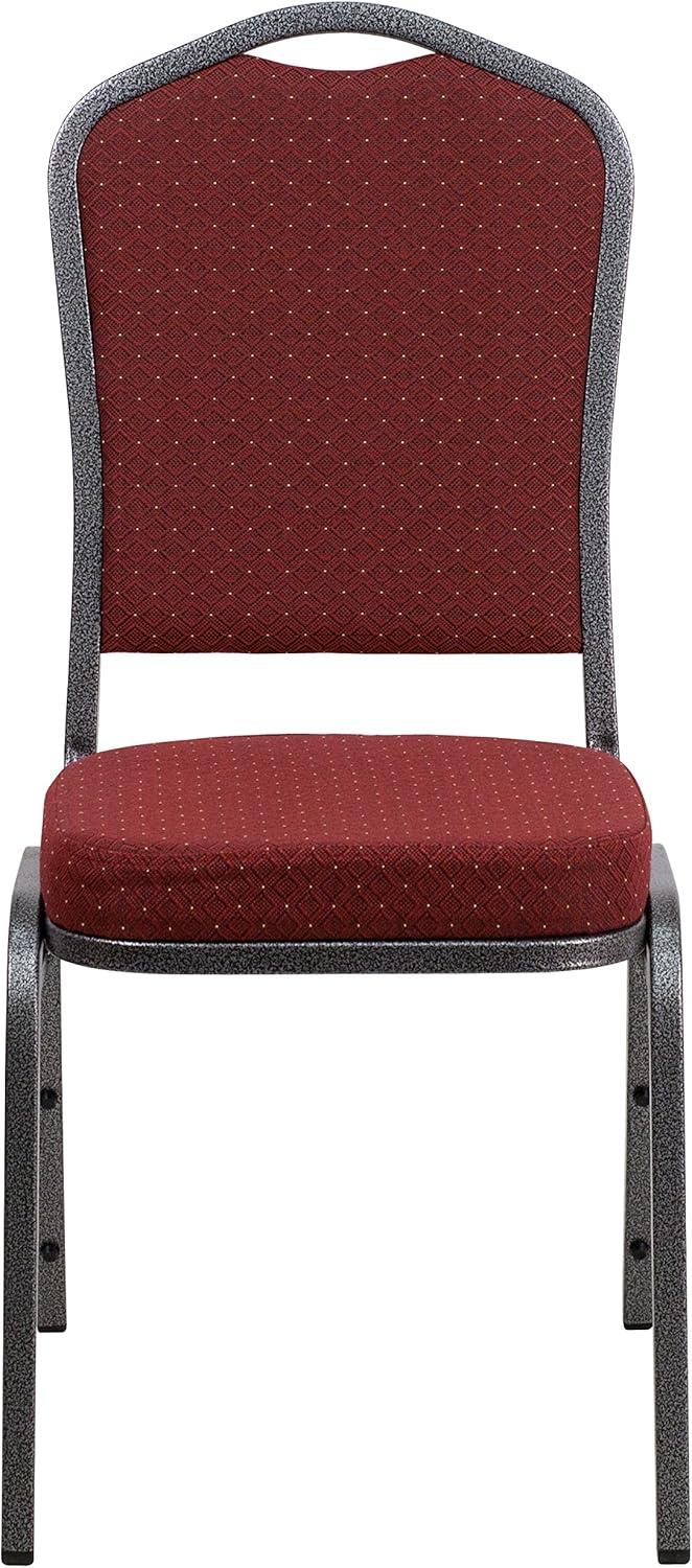 imageFlash Furniture 4 Pack HERCULES Series Crown Back Stacking Banquet Chair in Black Fabric Silver FrameBurgundy Patterned FabricSilver Vein Frame