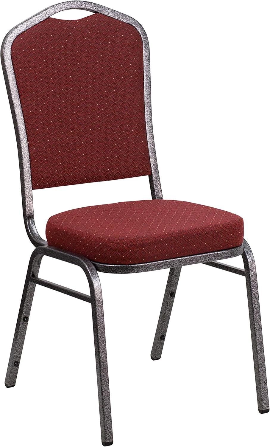 imageFlash Furniture 4 Pack HERCULES Series Crown Back Stacking Banquet Chair in Black Fabric Silver FrameBurgundy Patterned FabricSilver Vein Frame
