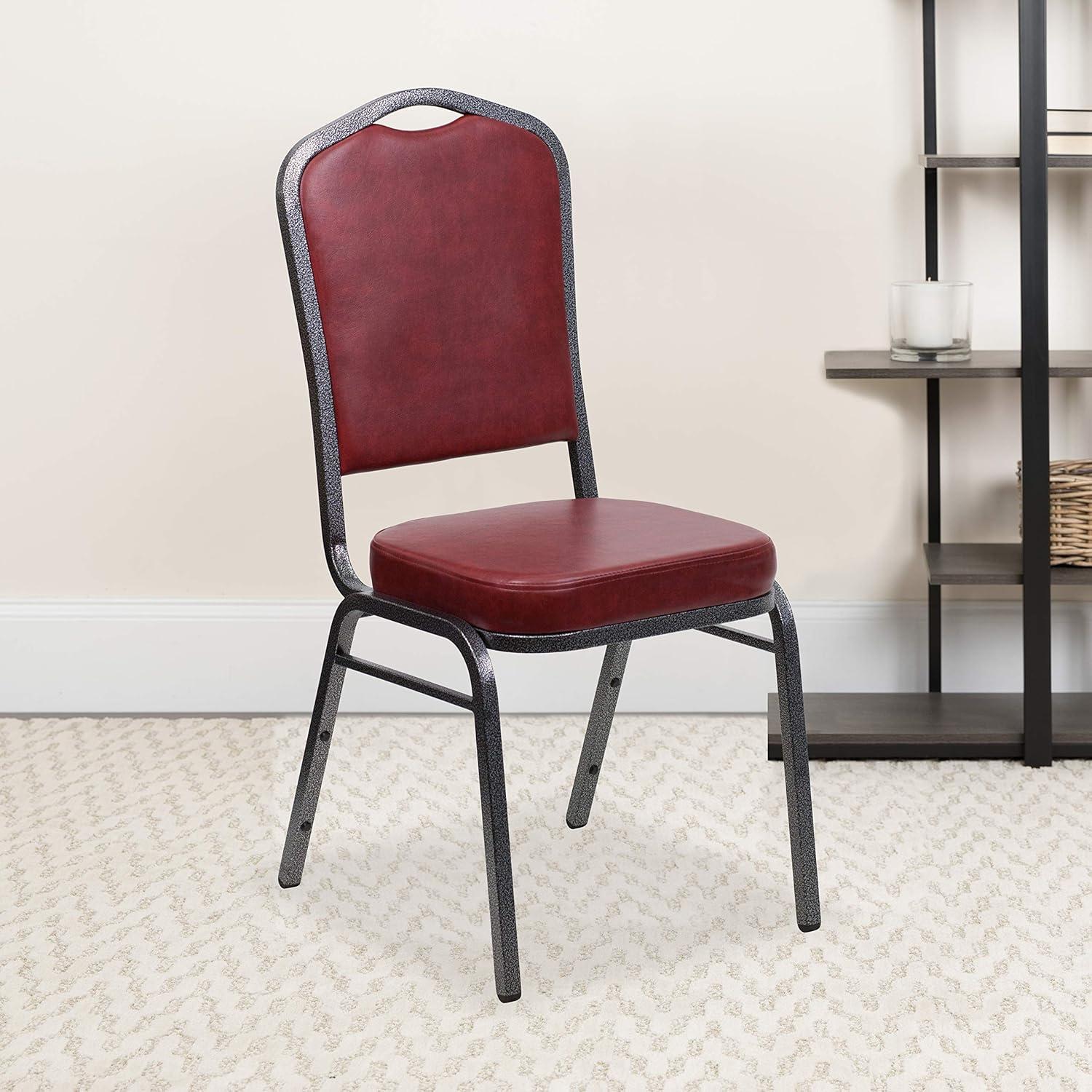 imageFlash Furniture 4 Pack HERCULES Series Crown Back Stacking Banquet Chair in Black Fabric Silver FrameBurgundy VinylSilver Vein Frame