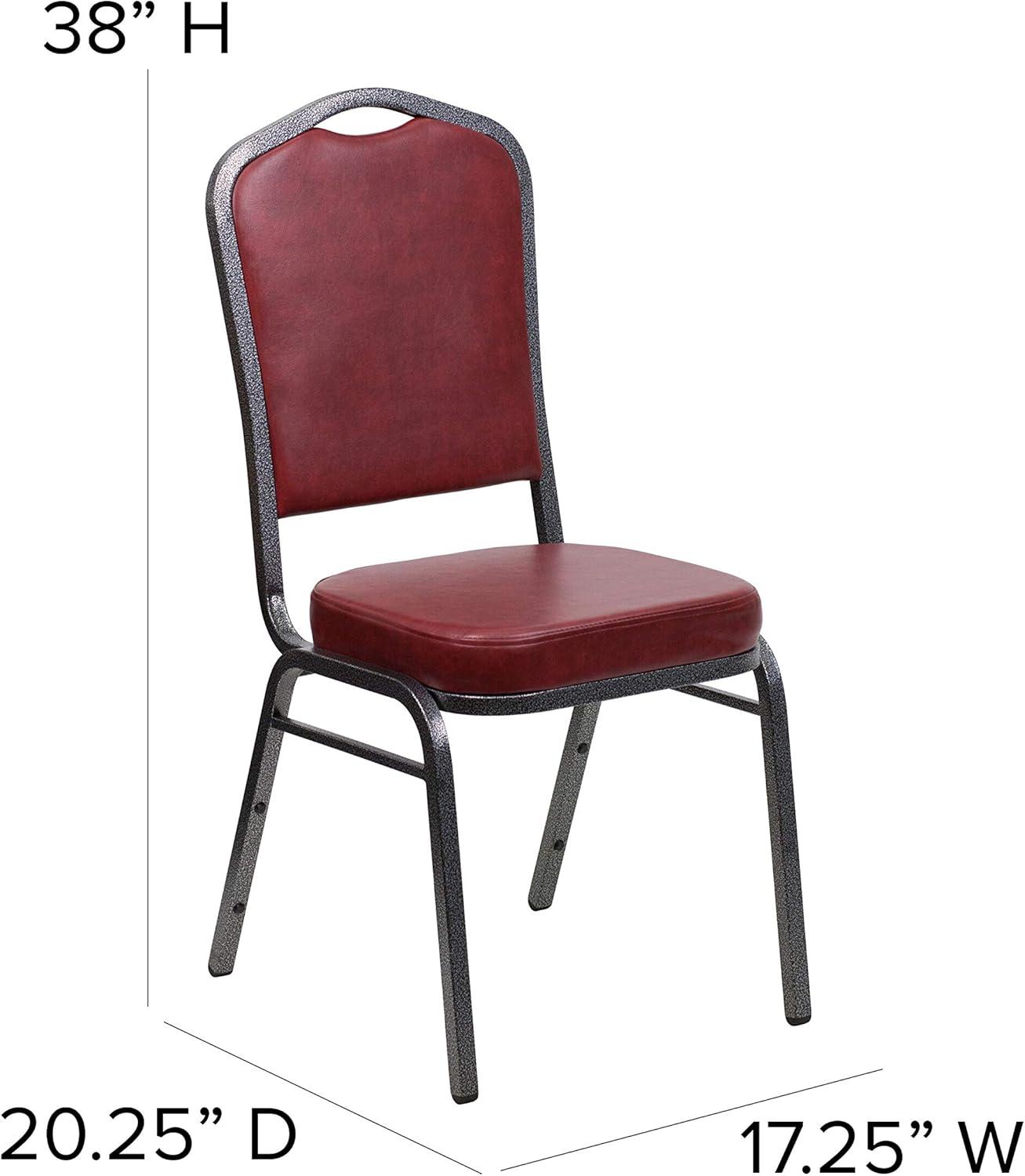 imageFlash Furniture 4 Pack HERCULES Series Crown Back Stacking Banquet Chair in Black Fabric Silver FrameBurgundy VinylSilver Vein Frame