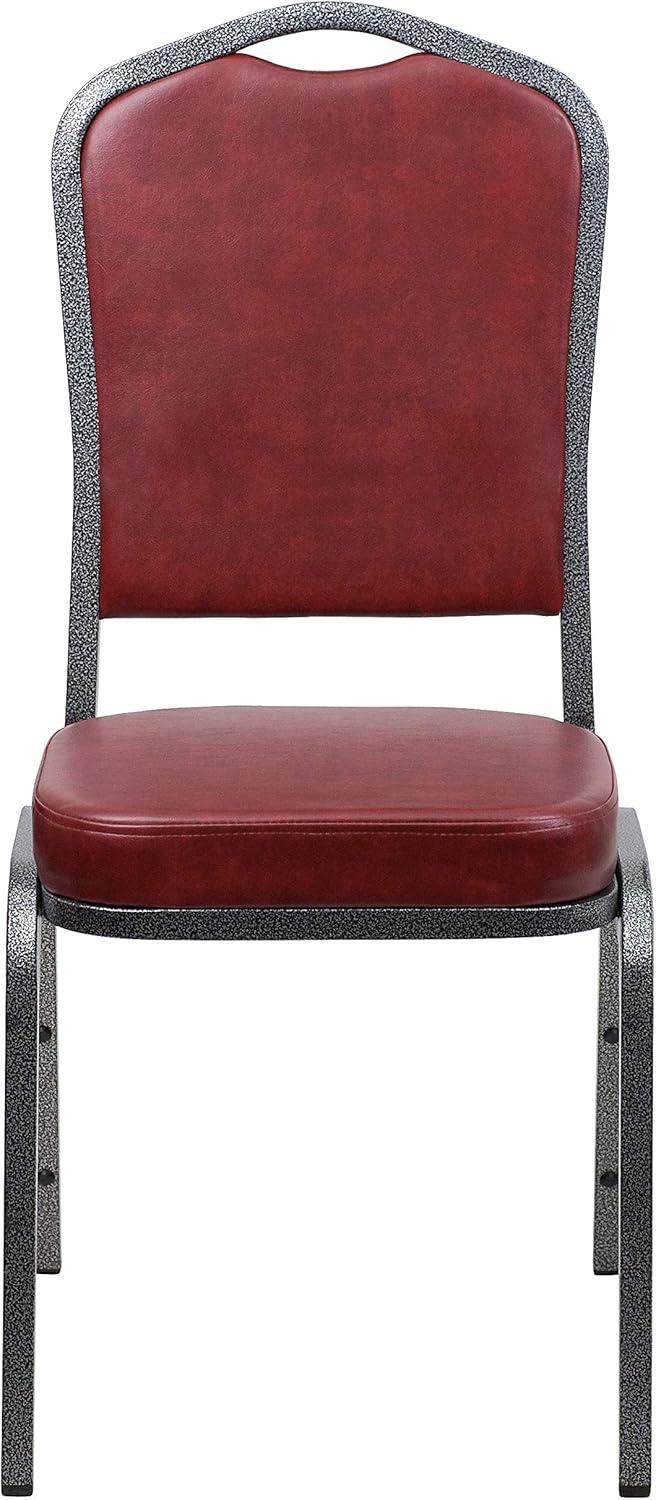 imageFlash Furniture 4 Pack HERCULES Series Crown Back Stacking Banquet Chair in Black Fabric Silver FrameBurgundy VinylSilver Vein Frame