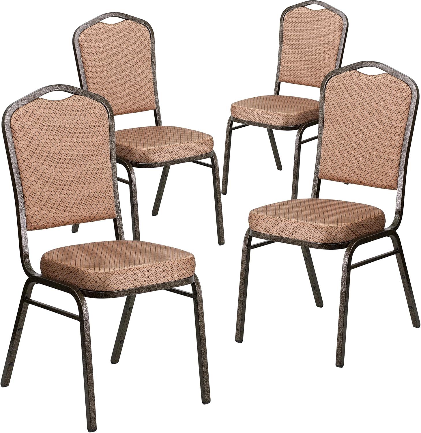 imageFlash Furniture 4 Pack HERCULES Series Crown Back Stacking Banquet Chair in Black Fabric Silver FrameGold Diamond Patterned FabricGold Vein Frame