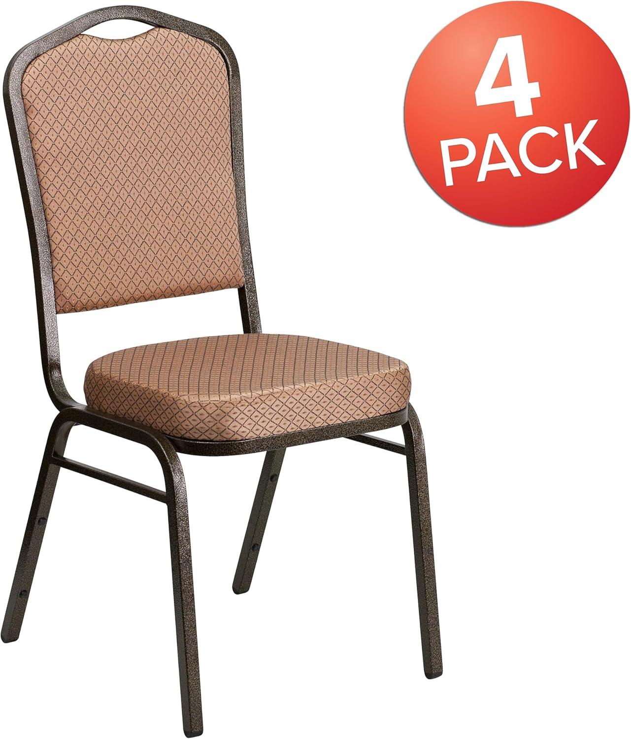 imageFlash Furniture 4 Pack HERCULES Series Crown Back Stacking Banquet Chair in Black Fabric Silver FrameGold Diamond Patterned FabricGold Vein Frame