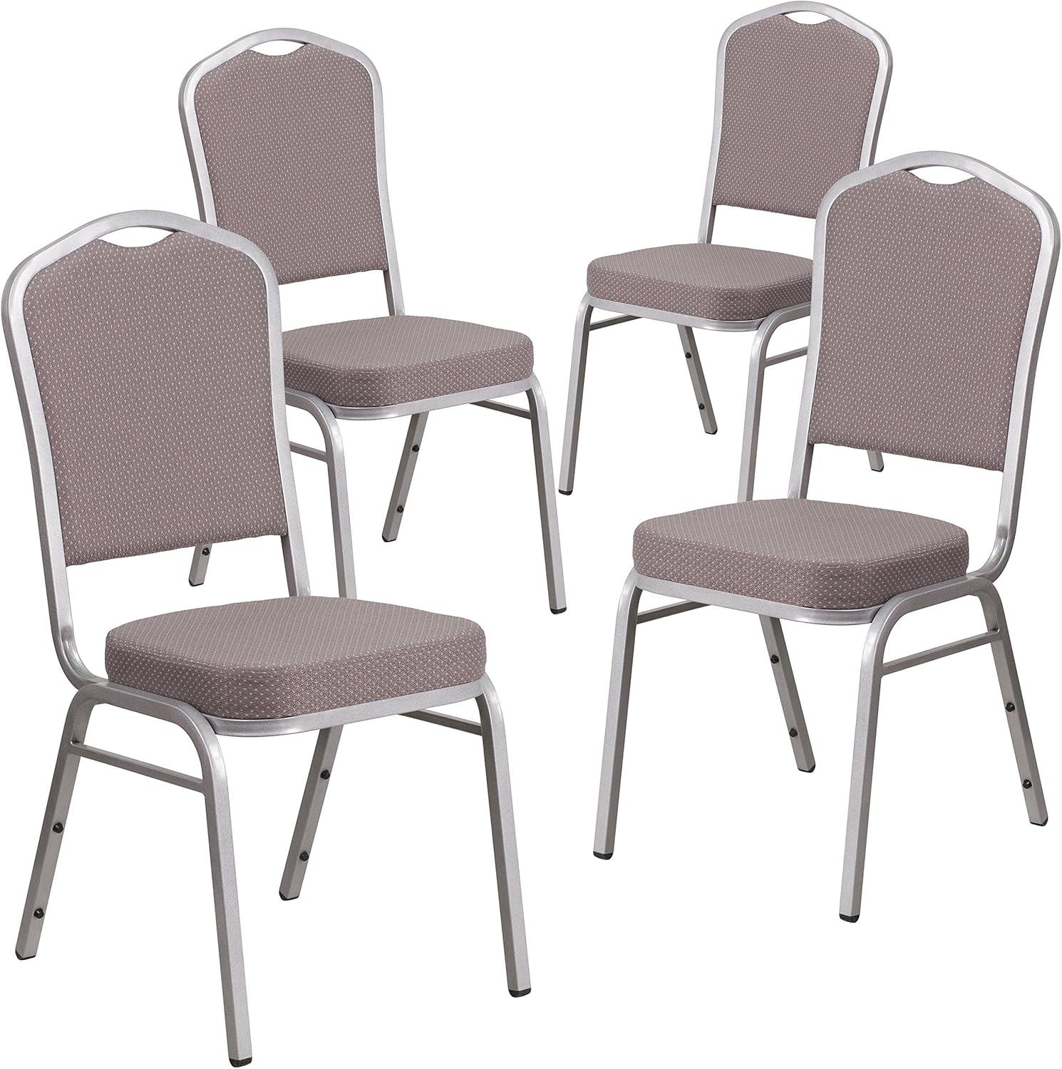 imageFlash Furniture 4 Pack HERCULES Series Crown Back Stacking Banquet Chair in Black Fabric Silver FrameGray Dot FabricSilver Frame