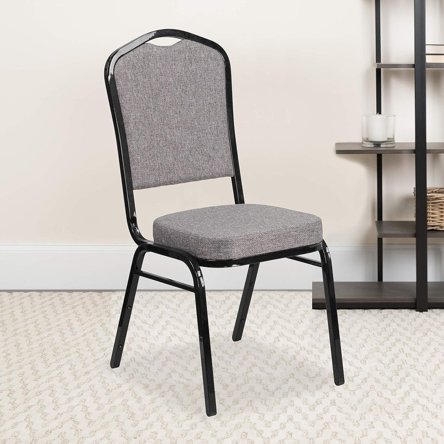 imageFlash Furniture 4 Pack HERCULES Series Crown Back Stacking Banquet Chair in Black Fabric Silver FrameGray FabricBlack Frame