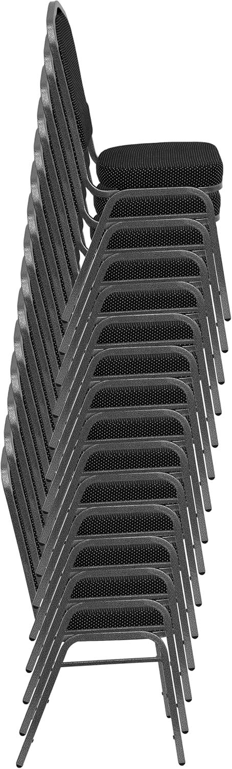 imageFlash Furniture 4 Pack HERCULES Series Crown Back Stacking Banquet Chair in Black Fabric Silver FrameGreen FabricGold Vein Frame
