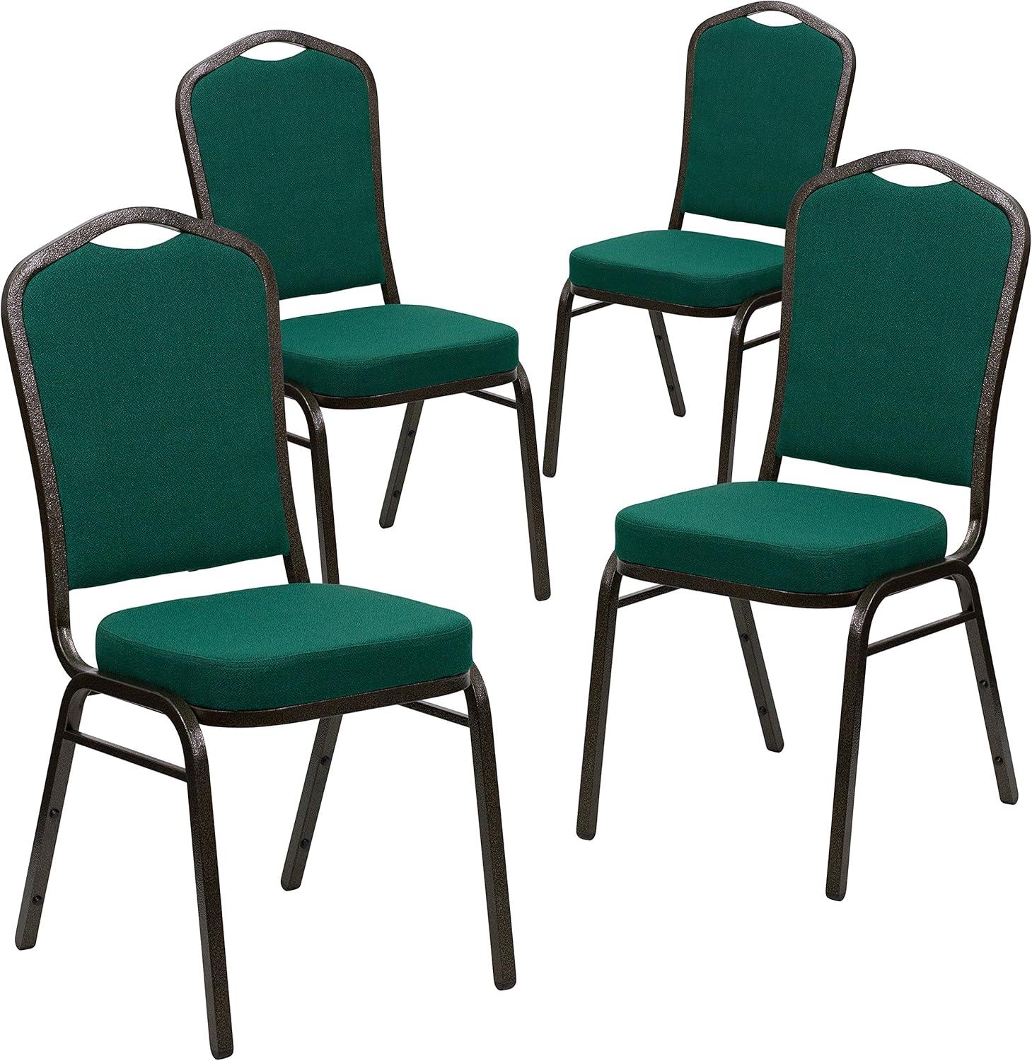 imageFlash Furniture 4 Pack HERCULES Series Crown Back Stacking Banquet Chair in Black Fabric Silver FrameGreen FabricGold Vein Frame